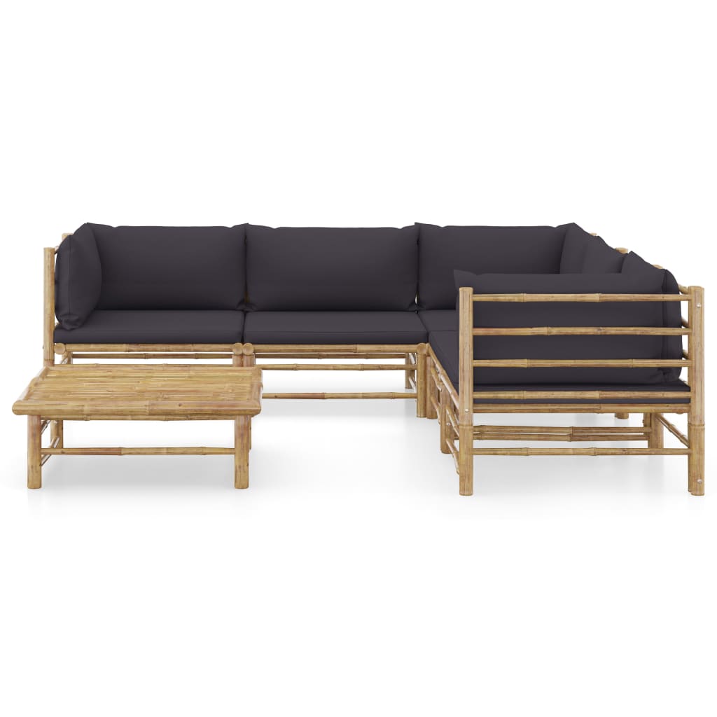 vidaXL 6 Piece Patio Lounge Set with Dark Gray Cushions Bamboo