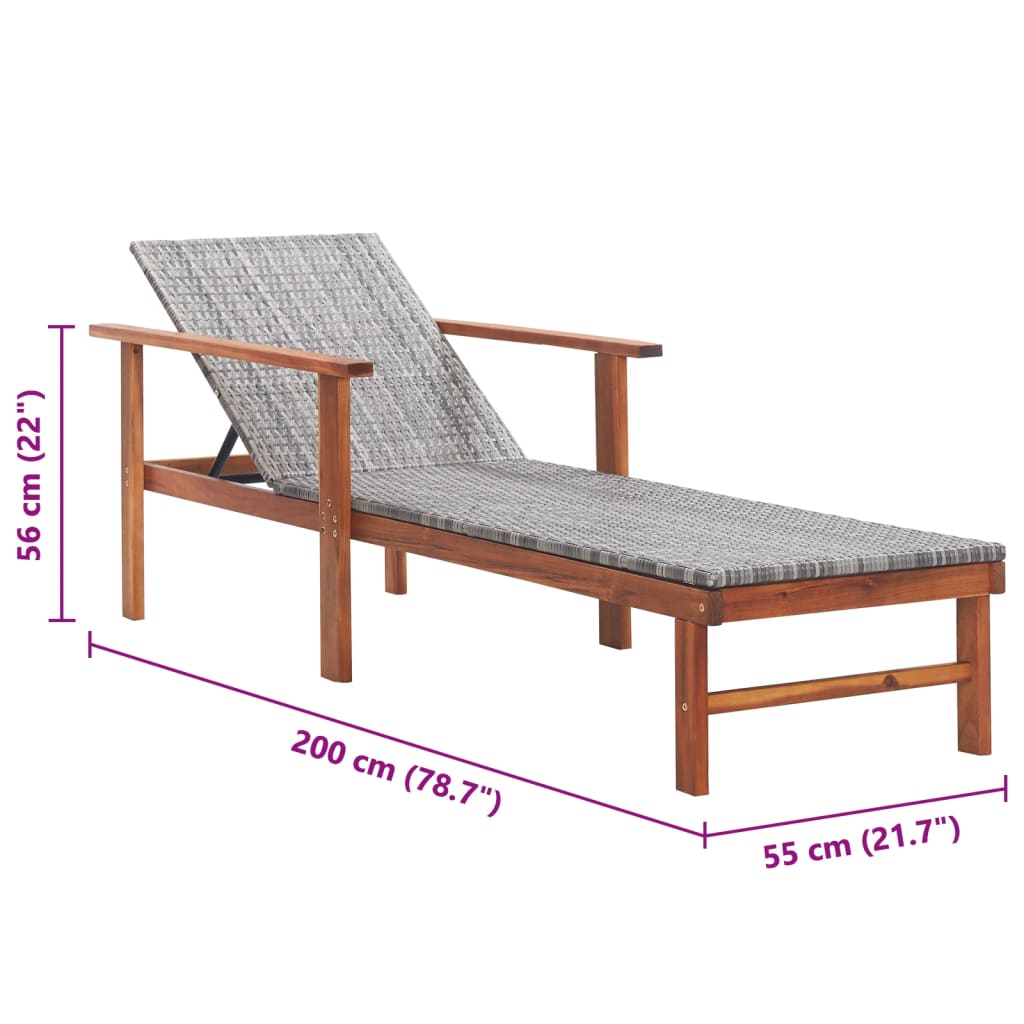 vidaXL Sun Lounger Poly Rattan and Solid Acacia Wood Gray