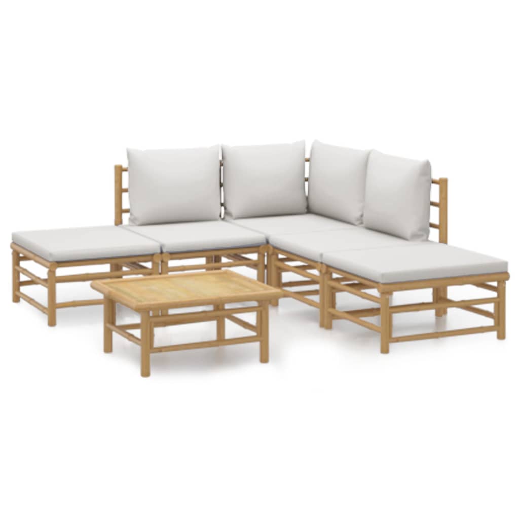 vidaXL 6 Piece Patio Lounge Set with Light Gray Cushions Bamboo