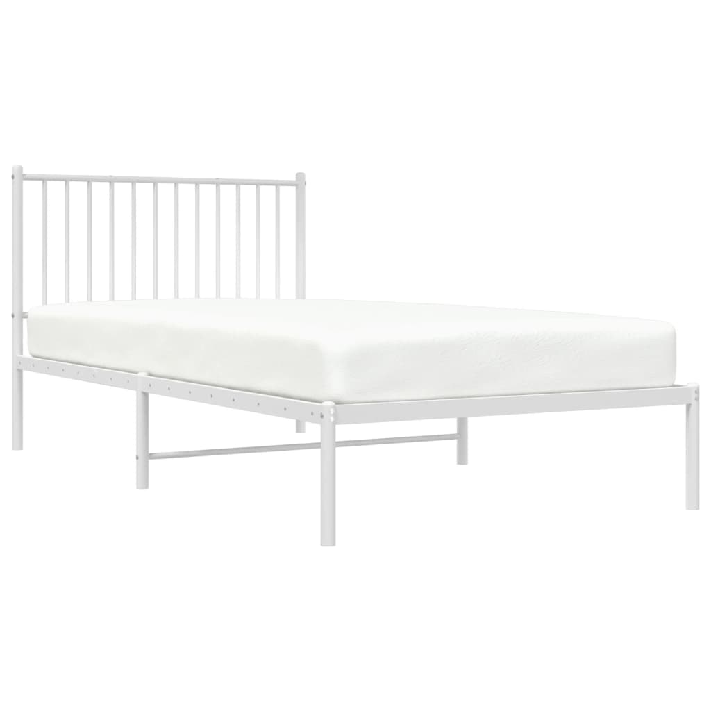 vidaXL Metal Bed Frame with Headboard White 39.4"x78.7"