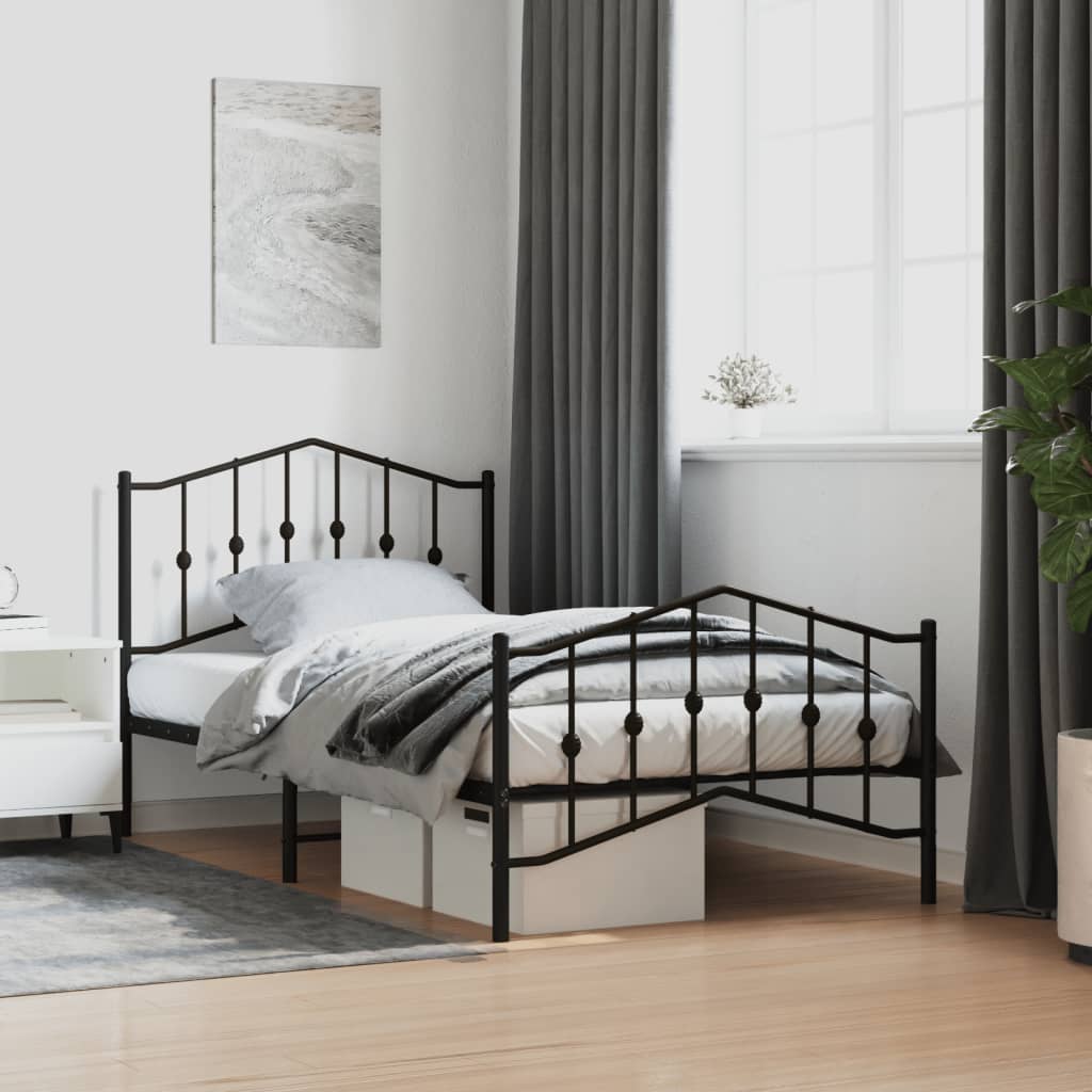 vidaXL Metal Bed Frame without Mattress with Footboard Black 39.4"x74.8"