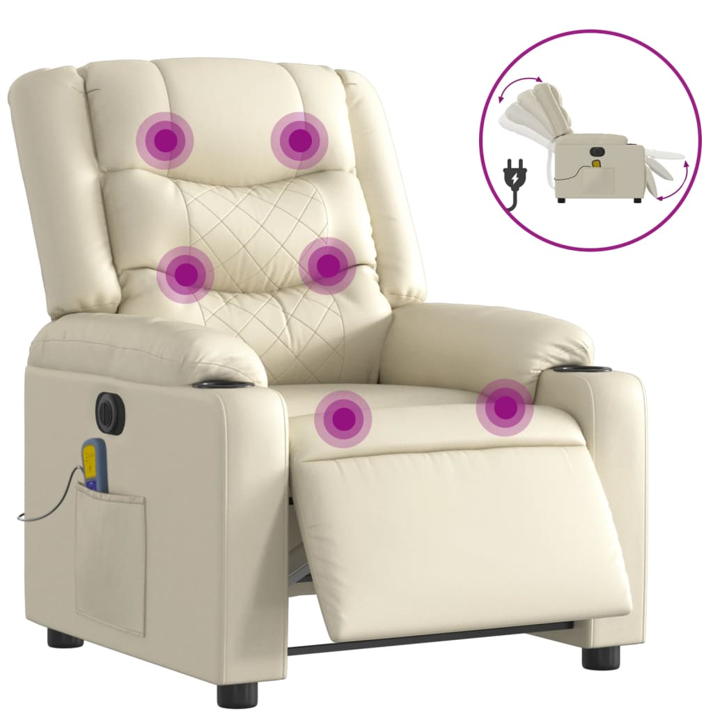 vidaXL Electric Massage Recliner Chair Cream Faux Leather