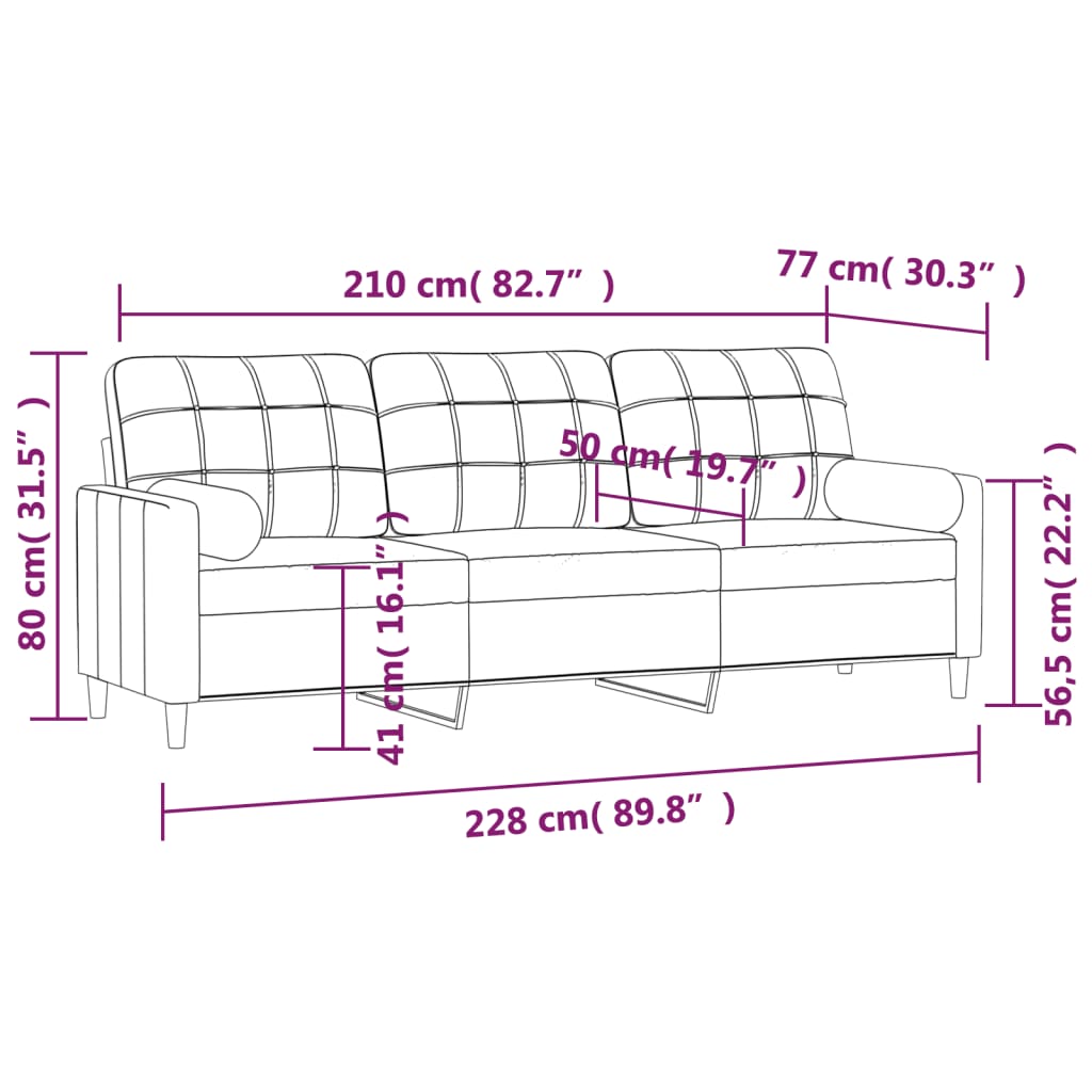 vidaXL 3-Seater Sofa with Pillows&Cushions Light Gray 82.7" Fabric