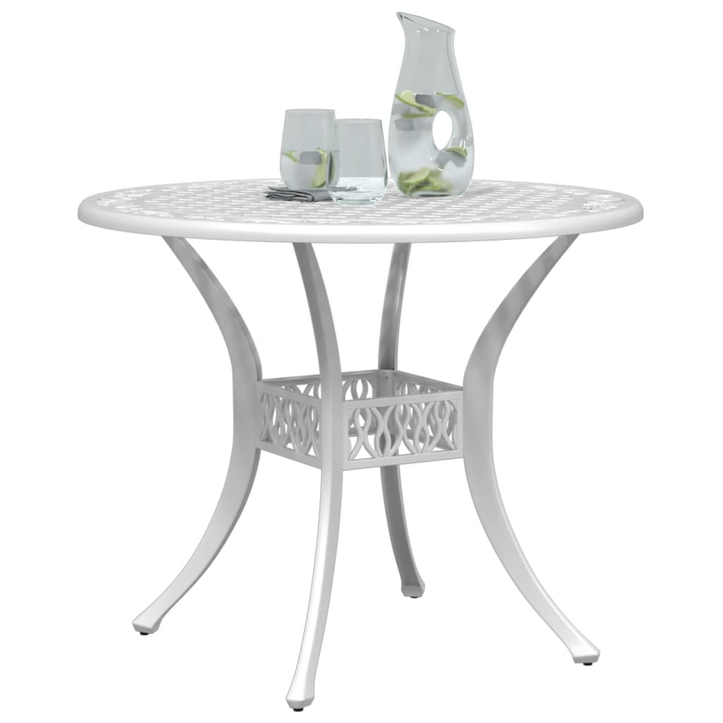 vidaXL Patio Table White Ø35.4"x29.5" Cast Aluminum