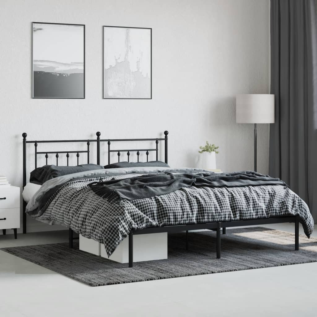 vidaXL Metal Bed Frame without Mattress with Headboard Black 72"x83.9"