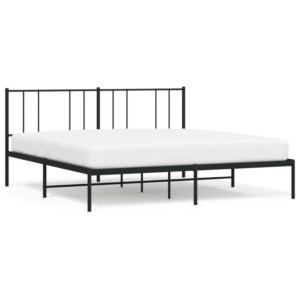 vidaXL Metal Bed Frame without Mattress with Headboard Black 76"x79.9"