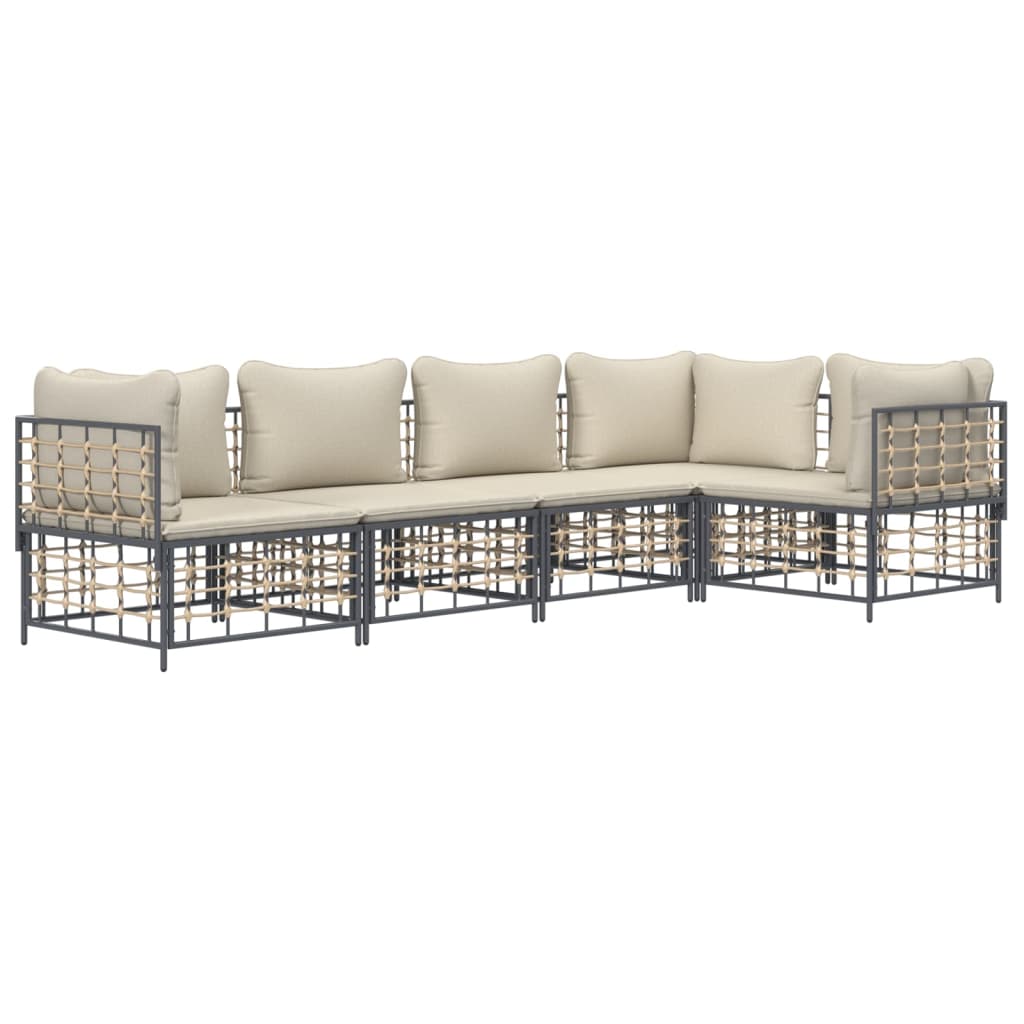 vidaXL 5 Piece Patio Lounge Set with Cushions Anthracite Poly Rattan