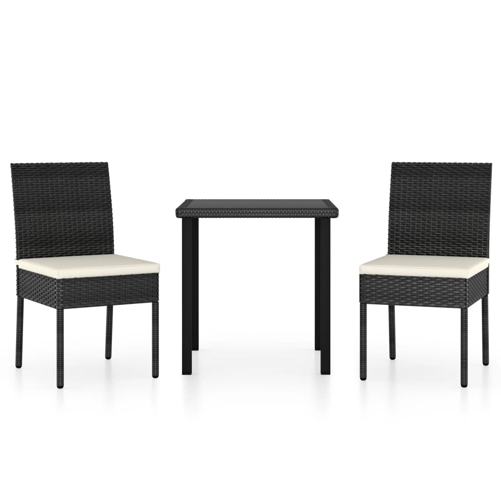 vidaXL 3 Piece Patio Dining Set Poly Rattan Black