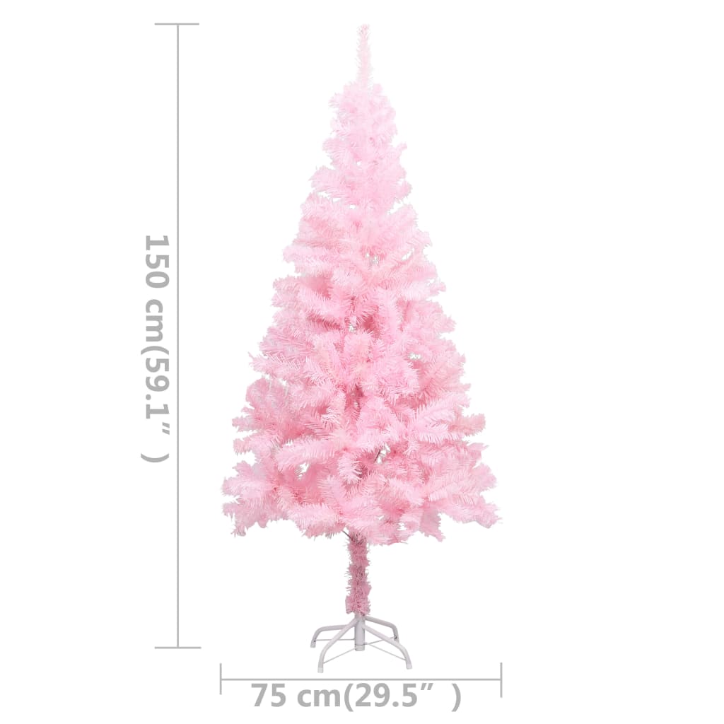 vidaXL Artificial Pre-lit Christmas Tree with Ball Set Pink 59.1" PVC