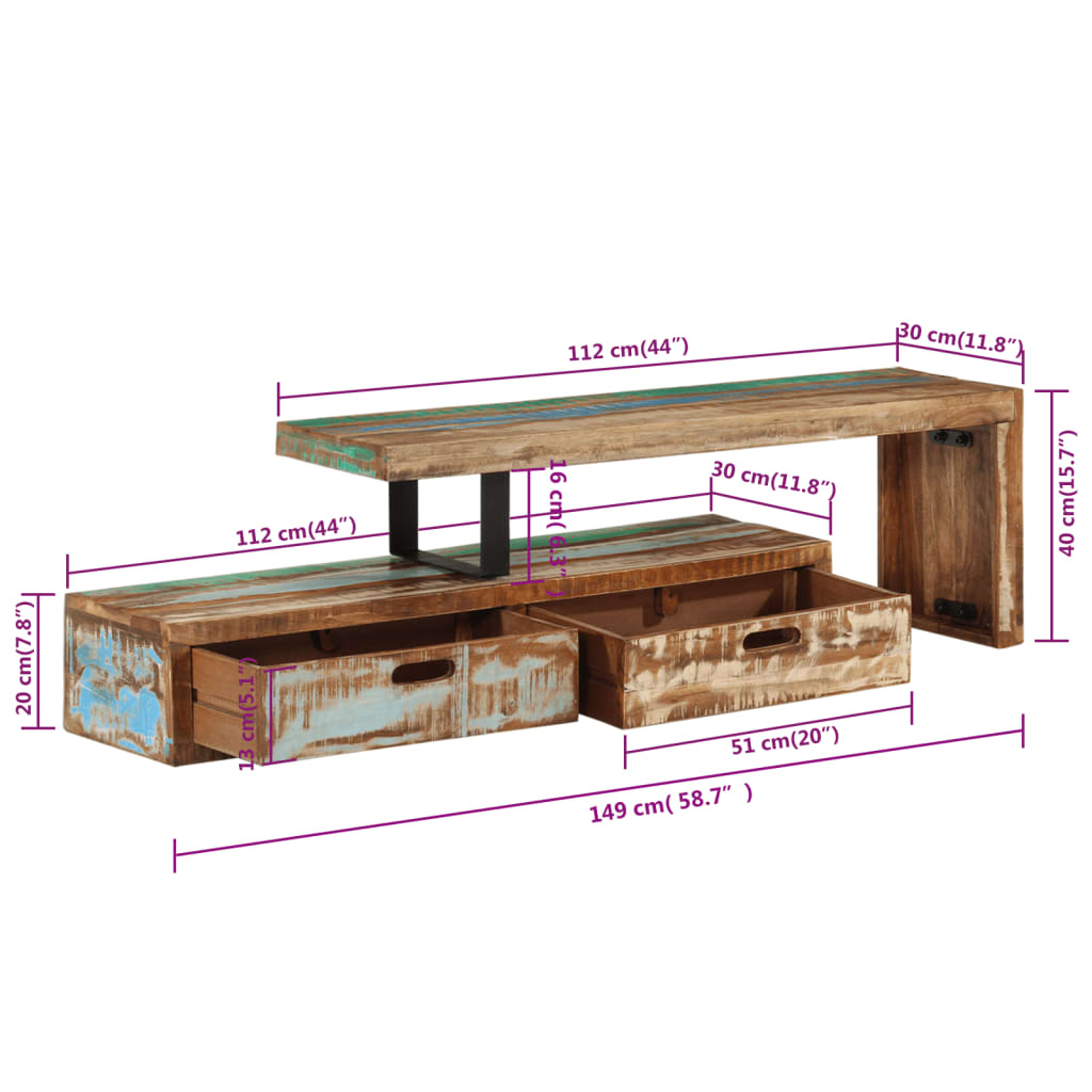 vidaXL TV Stand Solid Wood Reclaimed