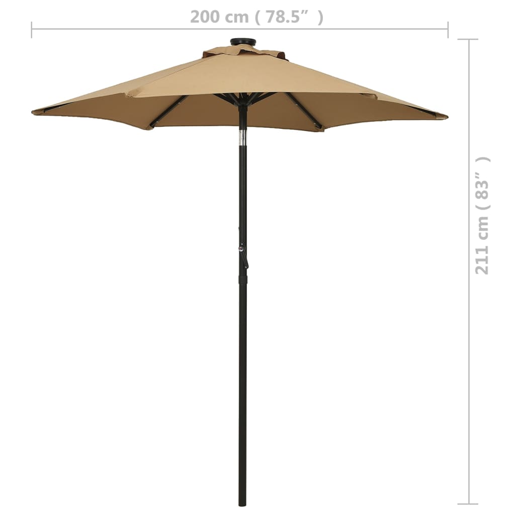 vidaXL Garden Parasol with LED Lights Taupe 78.7"x83.1" Aluminum