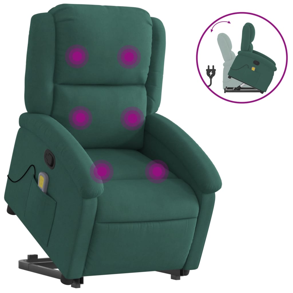 vidaXL Stand up Massage Recliner Chair Dark Green Velvet