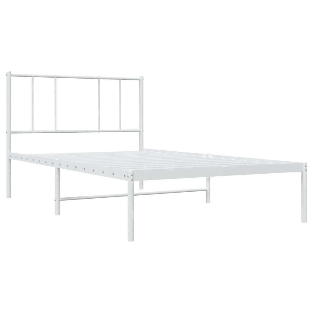 vidaXL Metal Bed Frame without Mattress with Headboard White 39.4"x74.8"