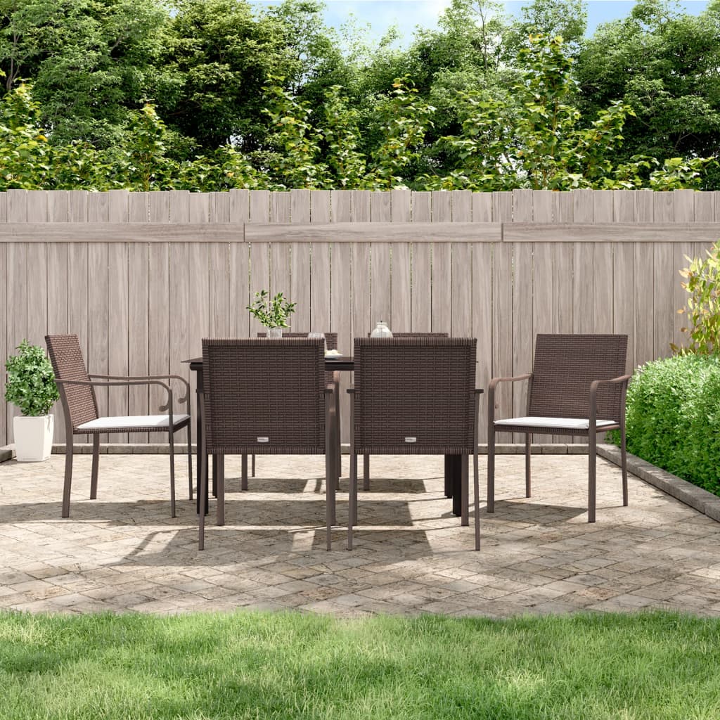 vidaXL 7 Piece Patio Dining Set with Cushions Poly Rattan and Steel