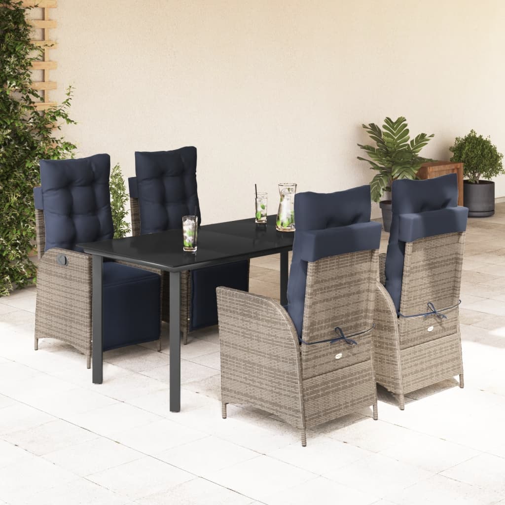 vidaXL 5 Piece Patio Dining Set with Cushions Gray Poly Rattan