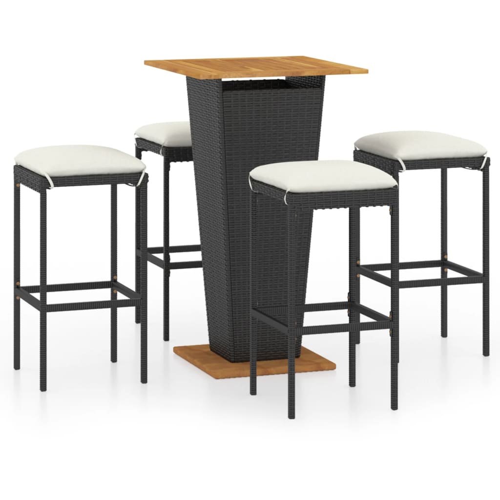 vidaXL 5 Piece Patio Bar Set with Cushions Poly Rattan Black