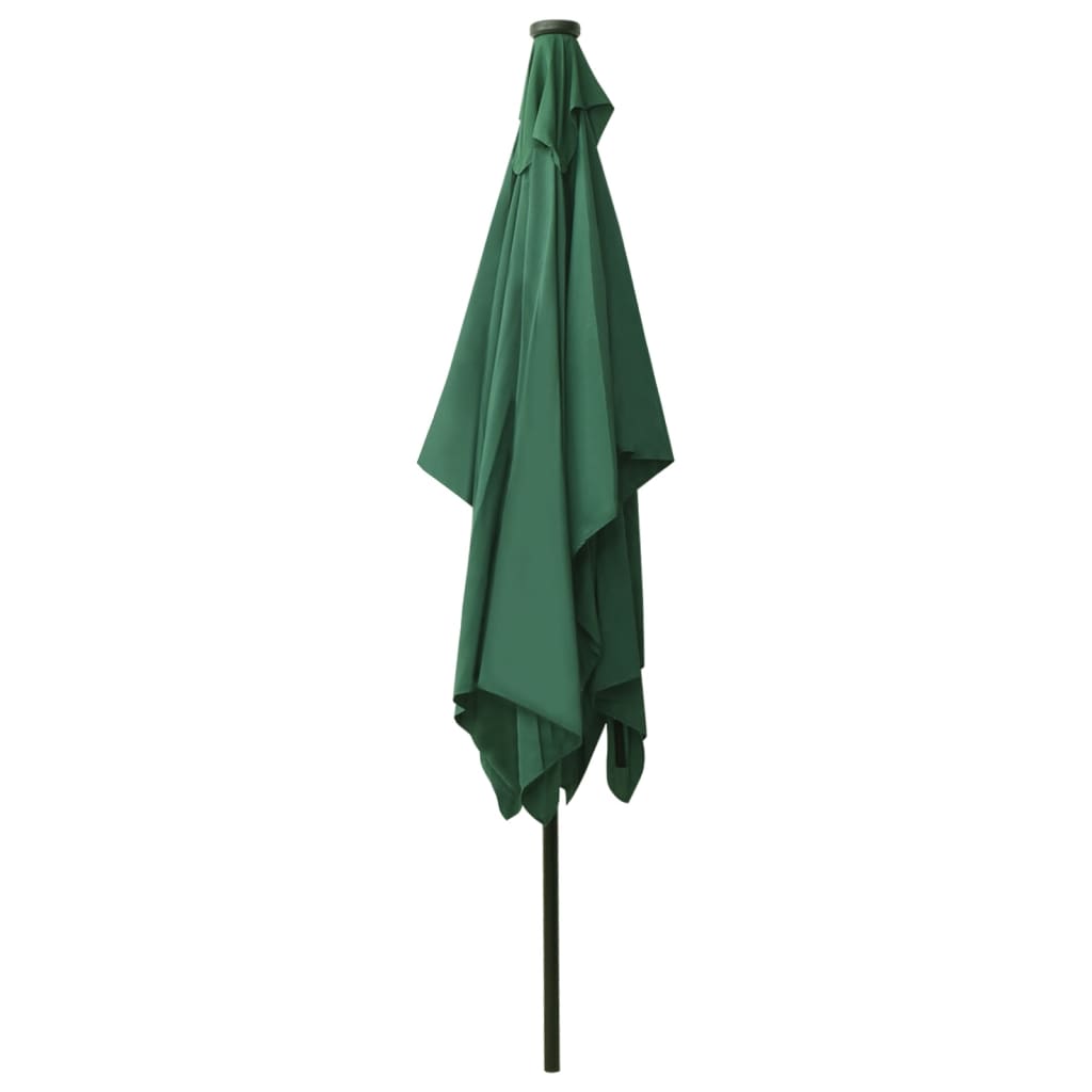 vidaXL Garden Parasol with LEDs and Steel Pole Green 6.6'x9.8'