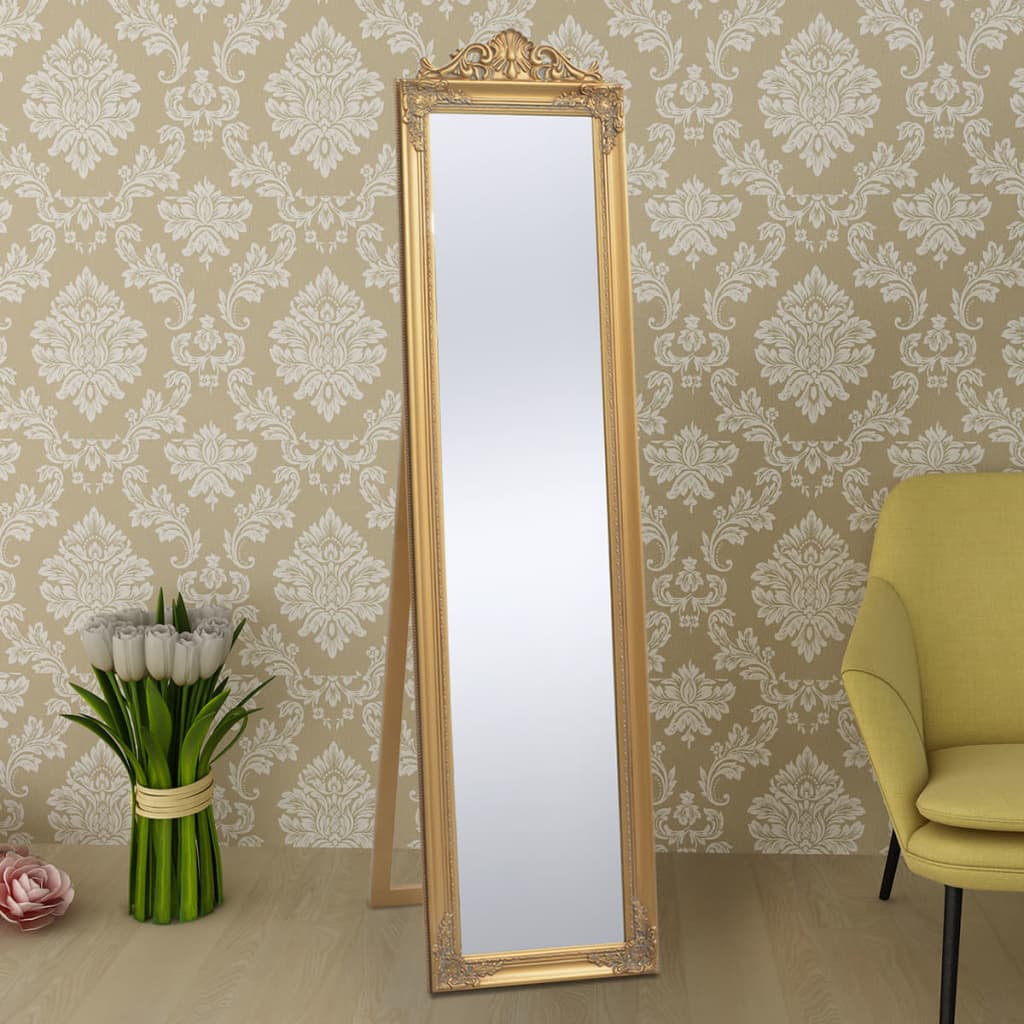 vidaXL Free-Standing Mirror Baroque Style 63"x15.7" Gold