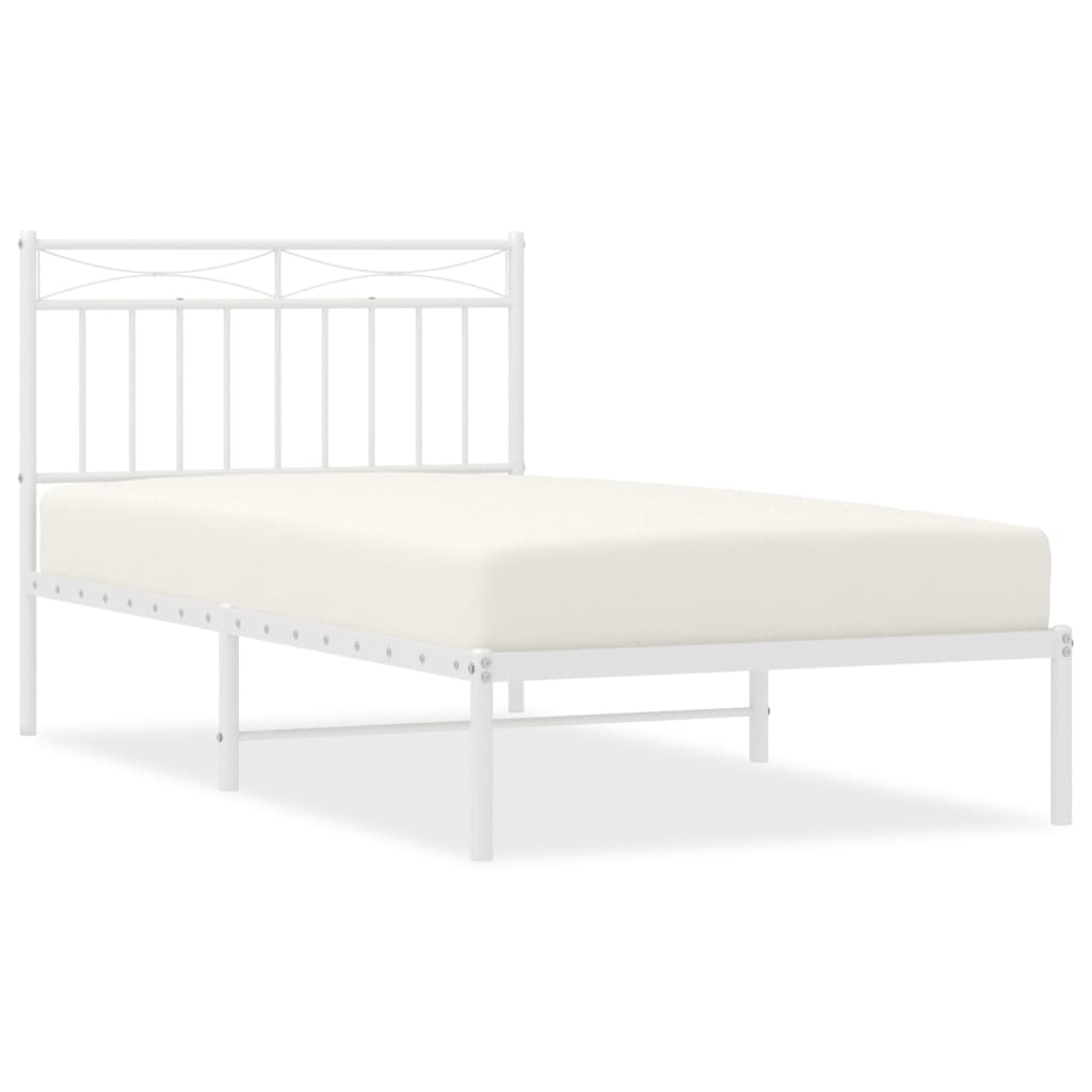 vidaXL Metal Bed Frame without Mattress with Headboard White 39.4"x74.8"