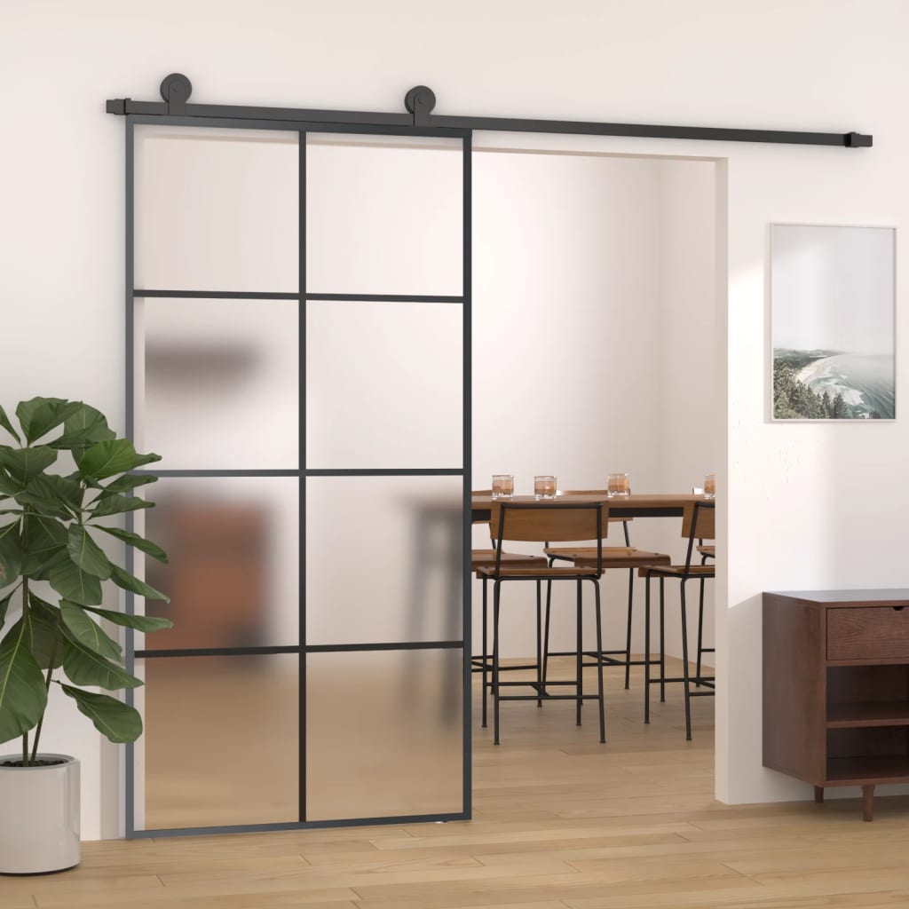 vidaXL Sliding Door Frosted ESG Glass and Aluminum 40.4"x80.7" Black