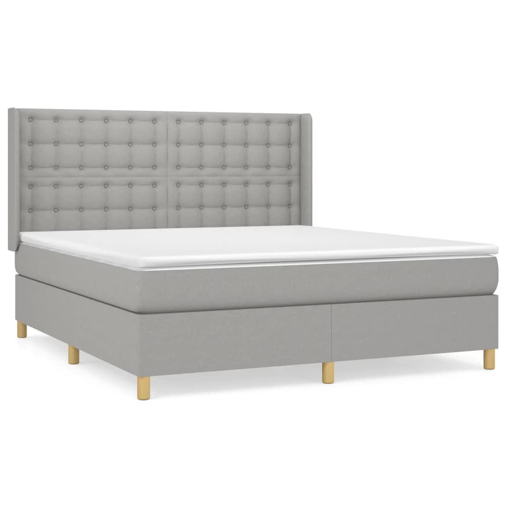 vidaXL Box Spring Bed with Mattress Light Gray Queen Fabric