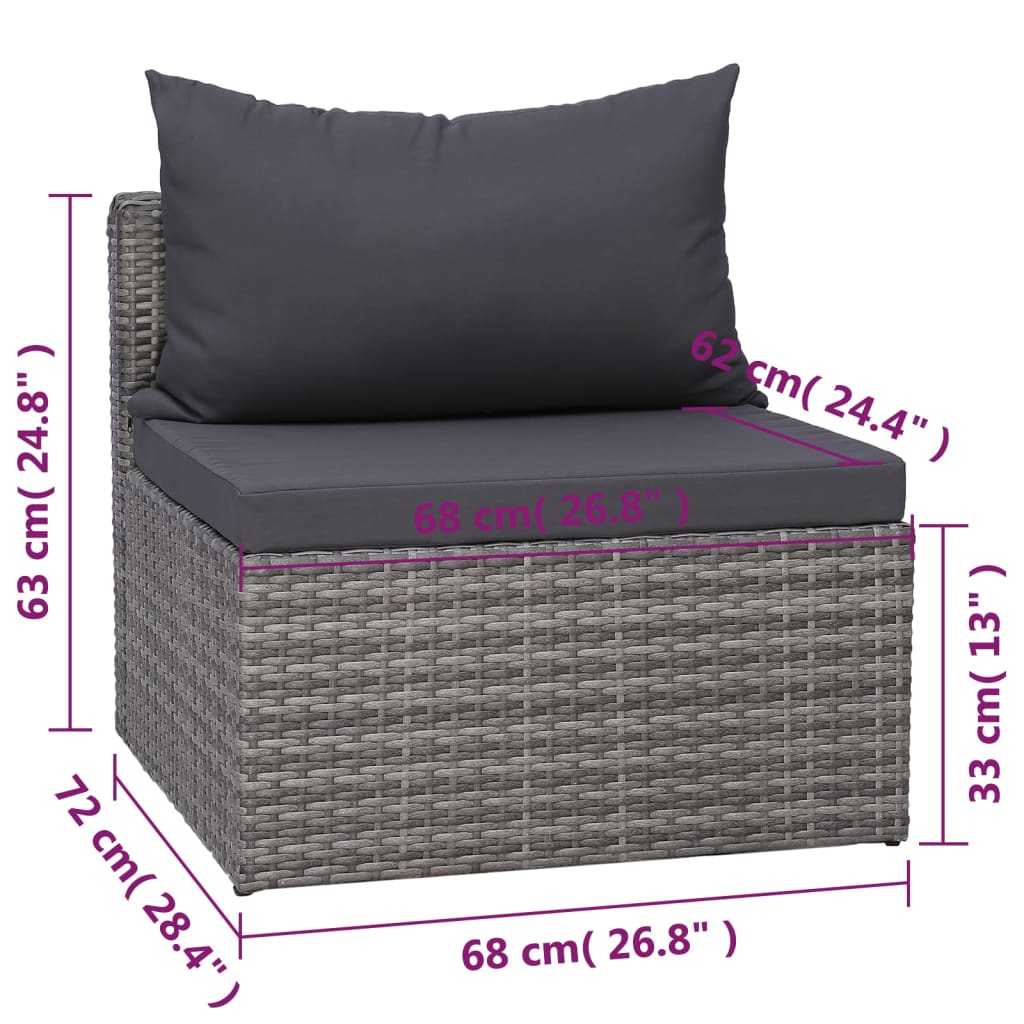 vidaXL 8 Piece Patio Lounge Set with Cushions Poly Rattan Gray