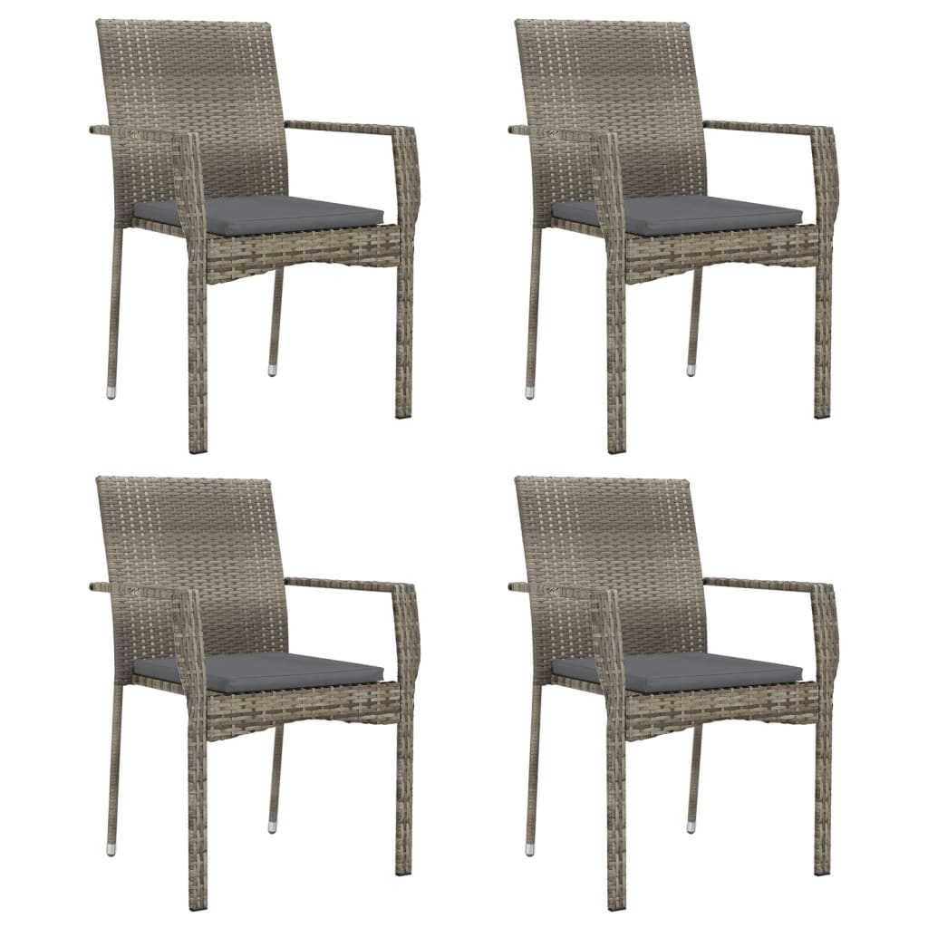 vidaXL Patio Chairs with Cushions 4 pcs Poly Rattan Gray