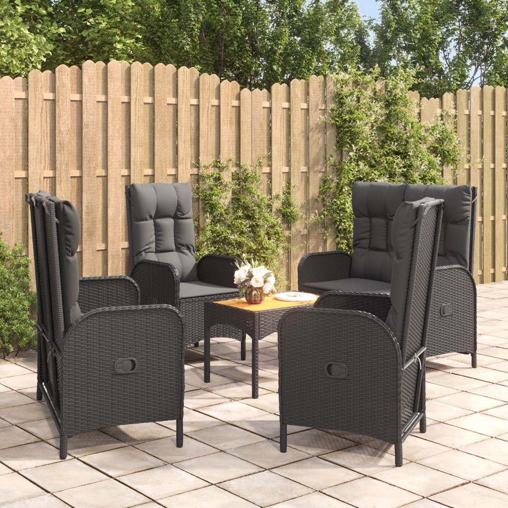 vidaXL 5 Piece Patio Dining Set with Cushions Black Poly Rattan