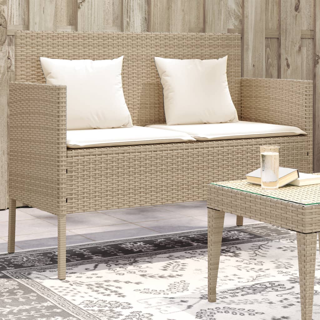 vidaXL Patio Bench with Cushions Beige Poly Rattan