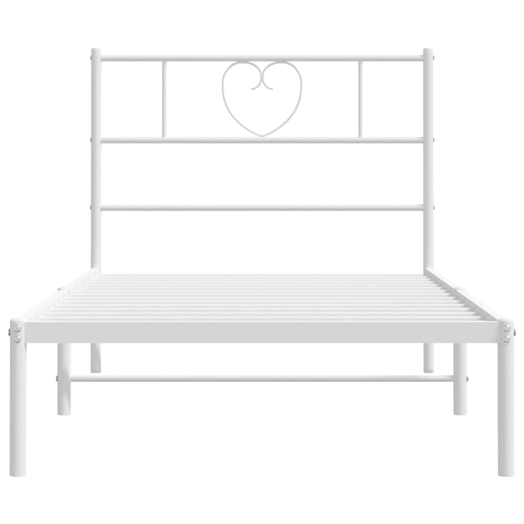 vidaXL Metal Bed Frame without Mattress with Headboard White 39.4"x74.8"