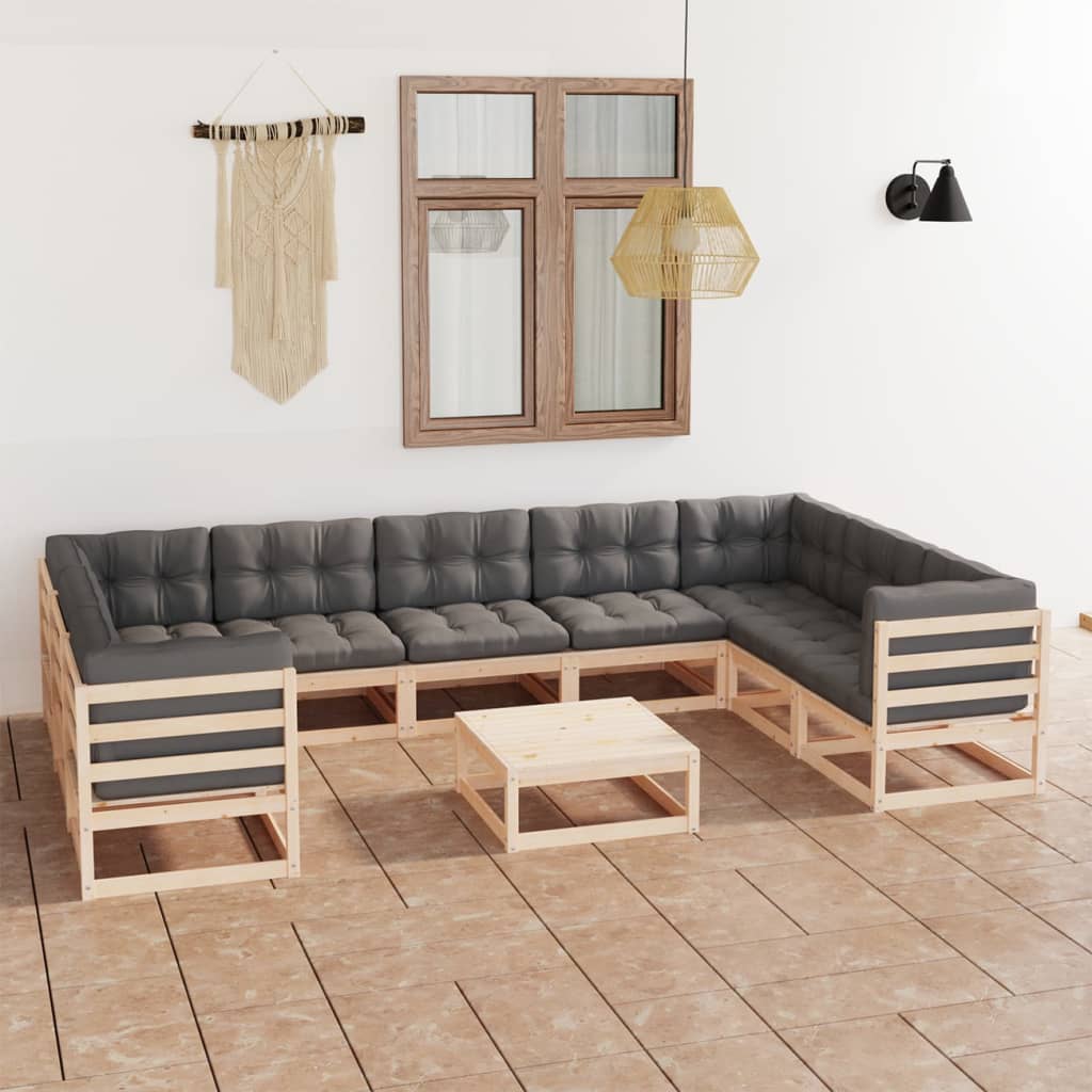 vidaXL 10 Piece Patio Lounge Set with Cushions Solid Wood Pine