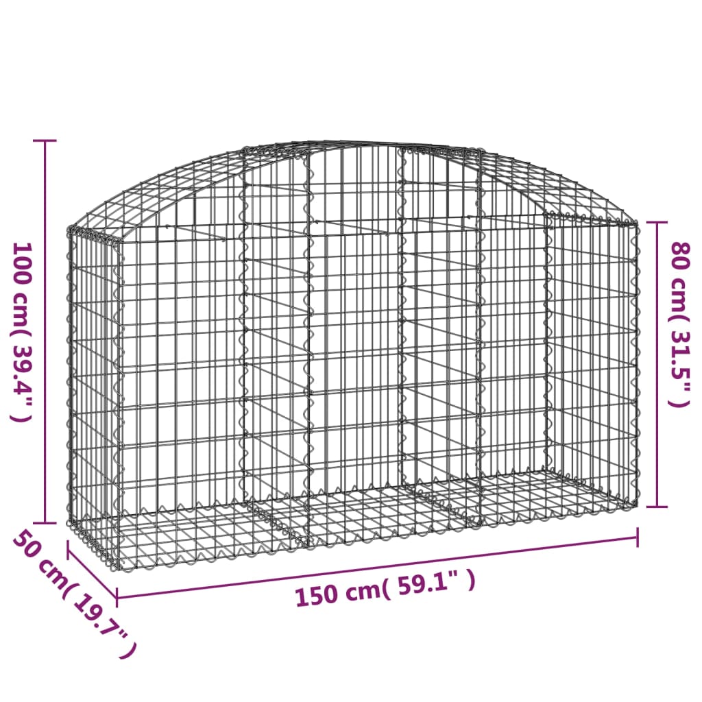 vidaXL Arched Gabion Basket 59.1"x19.7"x31.5"/39.4" Galvanized Iron