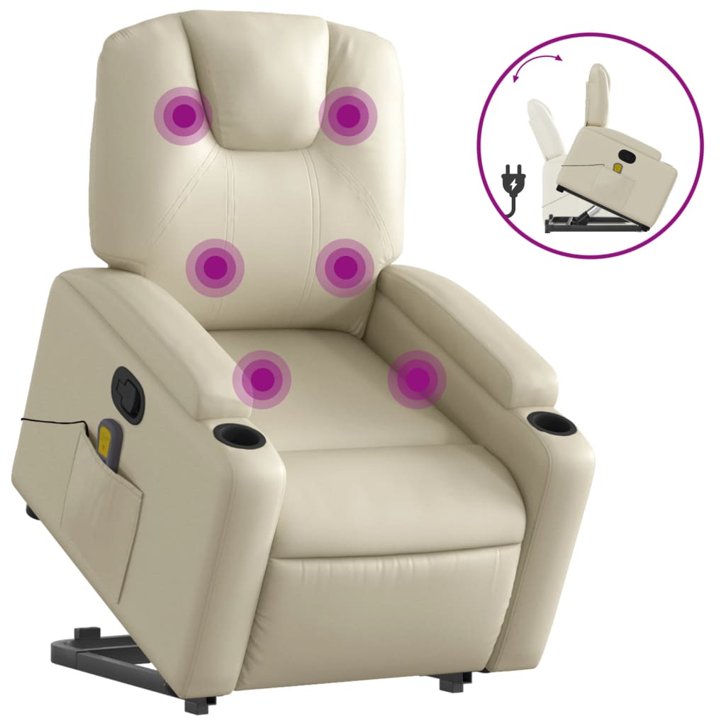 vidaXL Stand up Massage Recliner Chair Cream Faux Leather