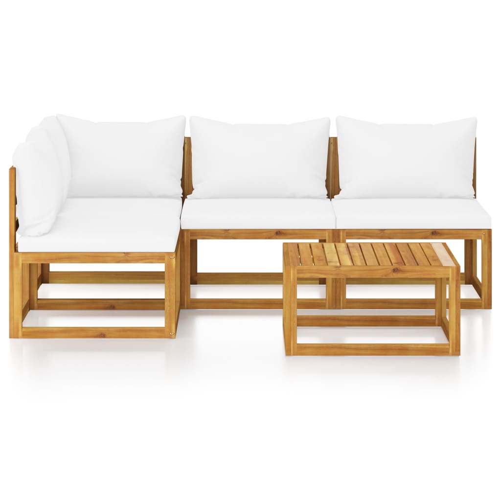 vidaXL 5 Piece Patio Lounge Set with Cushion Cream Solid Acacia Wood