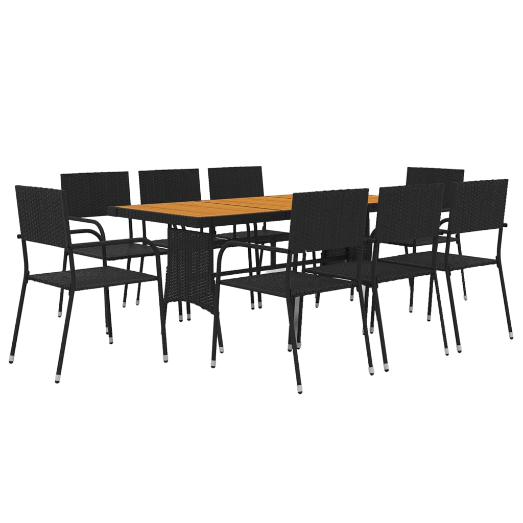 vidaXL 9 Piece Patio Dining Set Poly Rattan Black