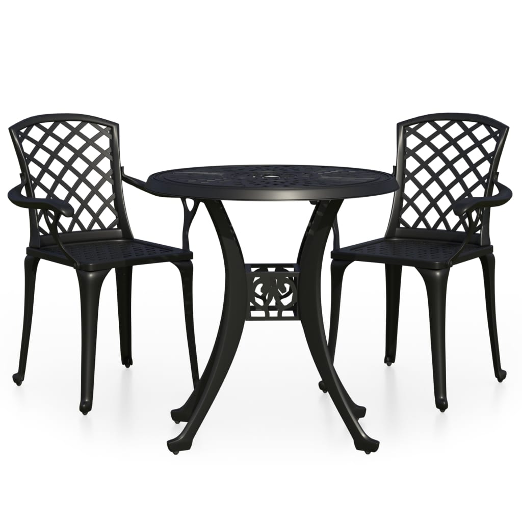 vidaXL 3 Piece Bistro Set Cast Aluminum Black