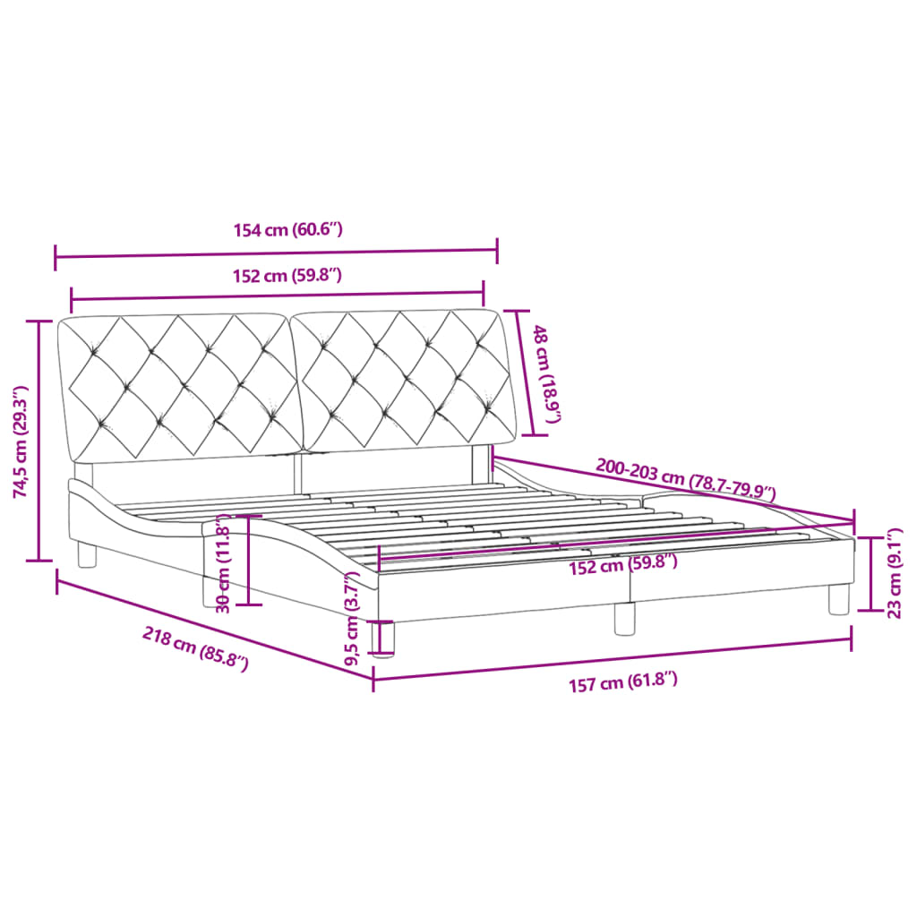 vidaXL Bed Frame without Mattress Dark Gray 59.8"x79.9" Velvet