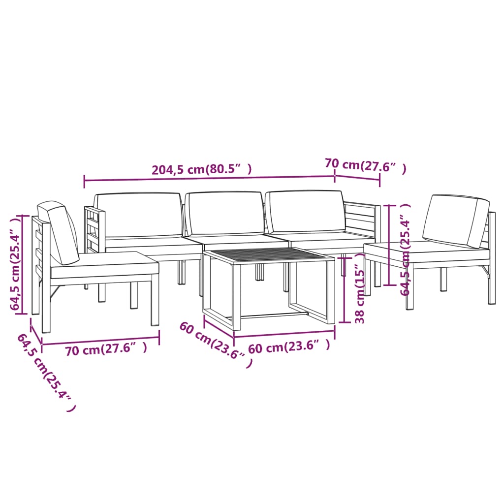 vidaXL 6 Piece Patio Lounge Set with Cushions Aluminum Anthracite