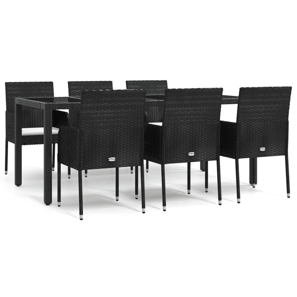 vidaXL 7 Piece Patio Dining Set with Cushions Black Poly Rattan