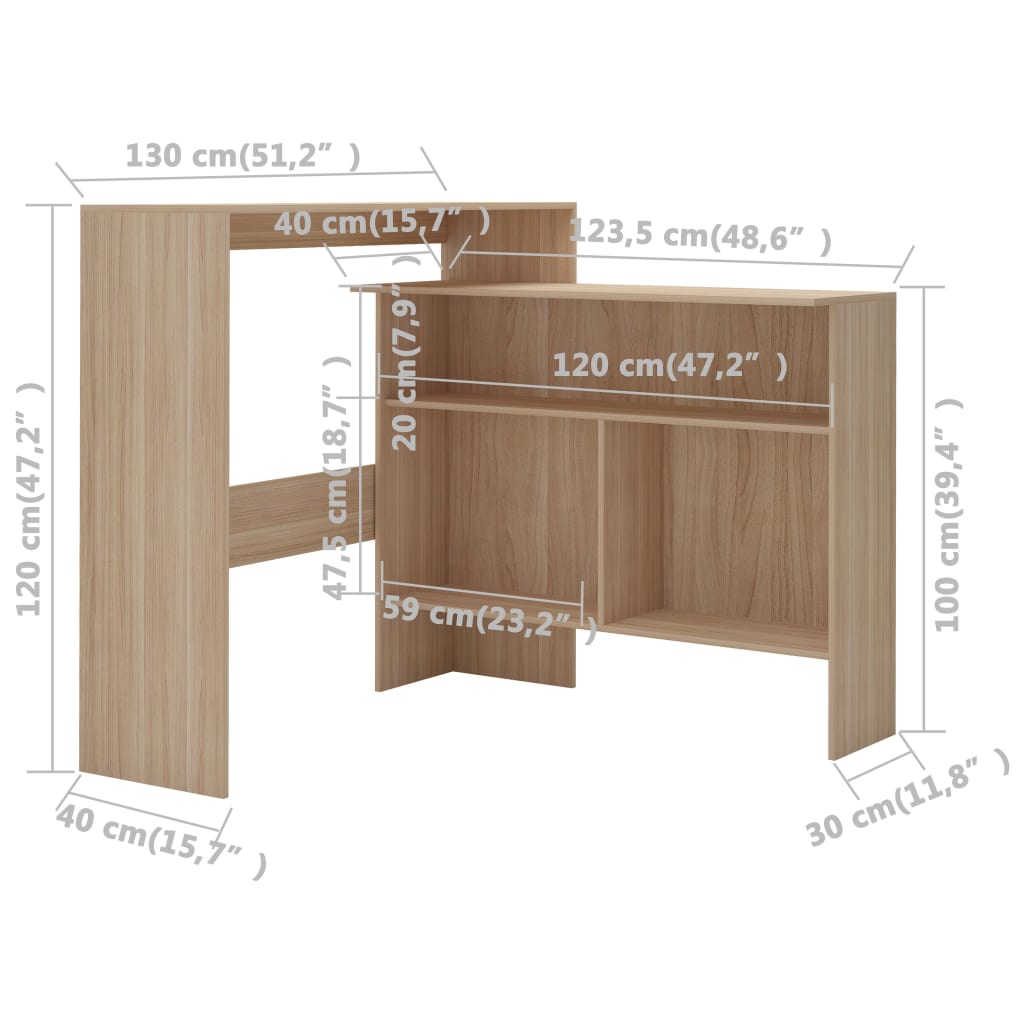 vidaXL Bar Table with 2 Table Tops Oak 51.2"x15.7"x47.2"