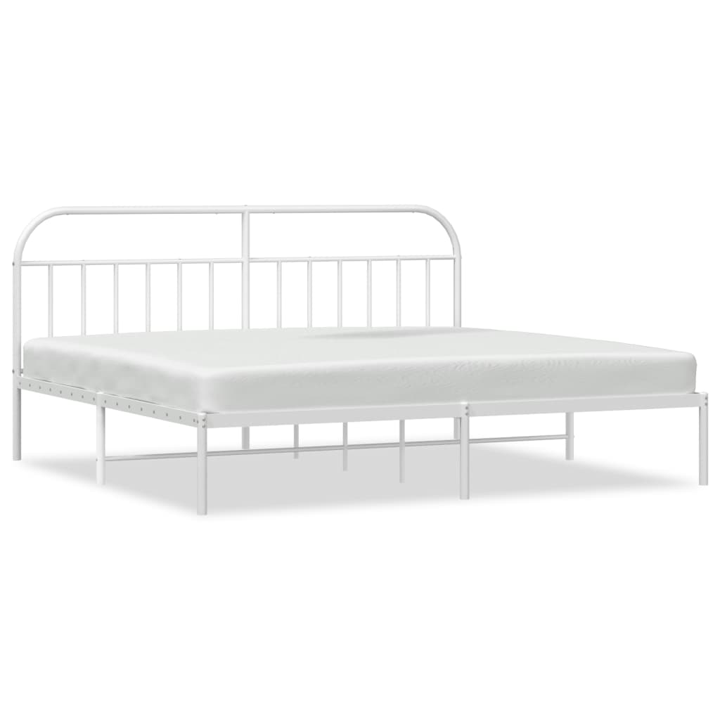 vidaXL Metal Bed Frame without Mattress with Headboard White 76"x79.9"