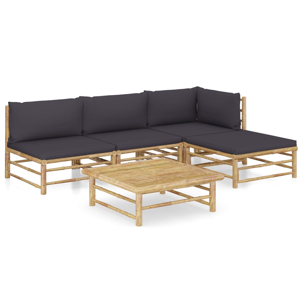 vidaXL 5 Piece Patio Lounge Set with Dark Gray Cushions Bamboo