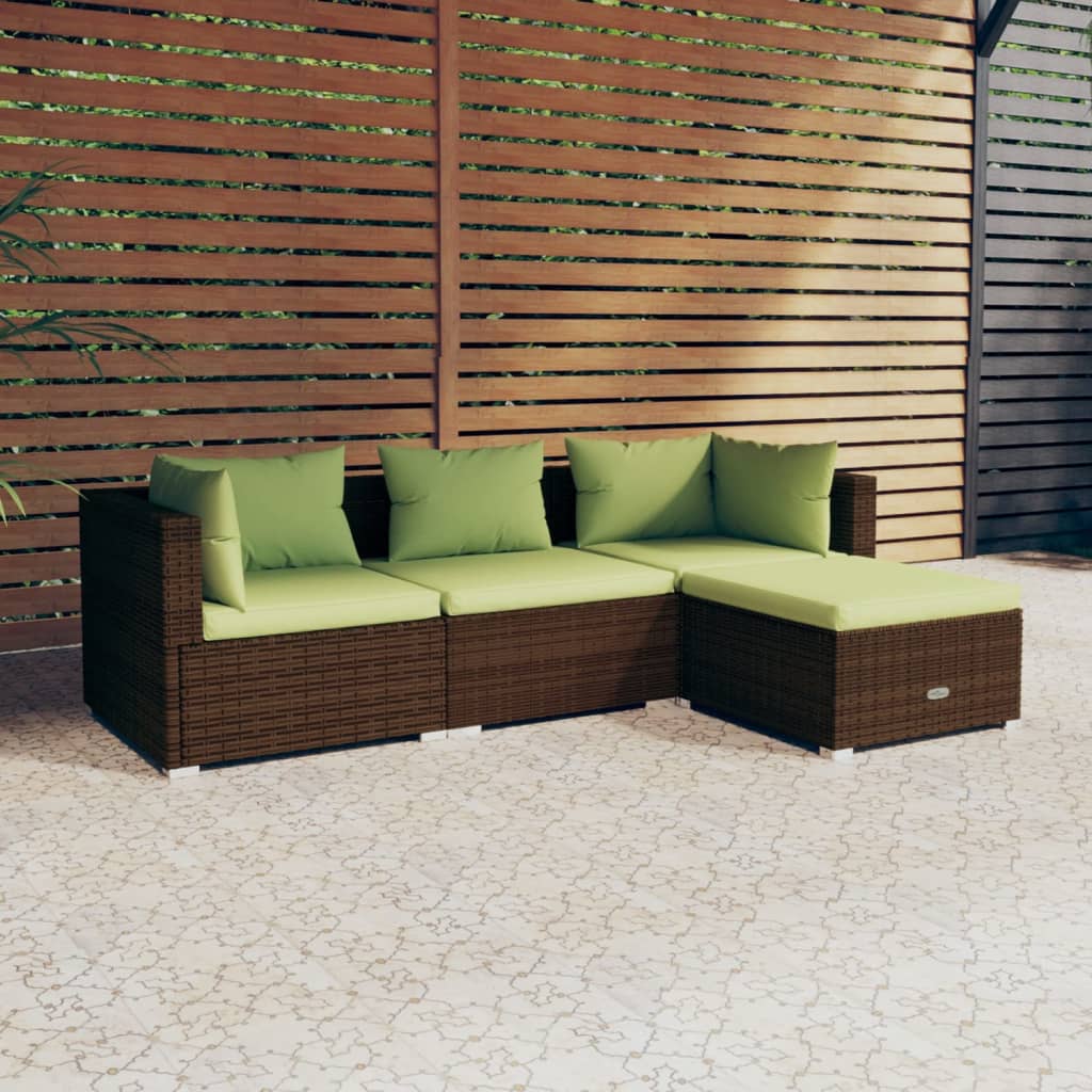 vidaXL 4 Piece Patio Lounge Set with Cushions Poly Rattan Brown