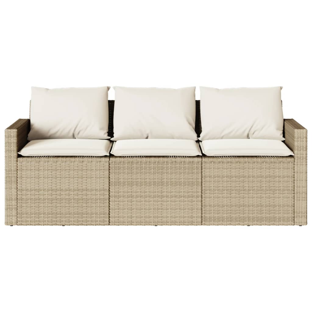 vidaXL Patio Sofa with Cushions 3-Seater Beige Poly Rattan