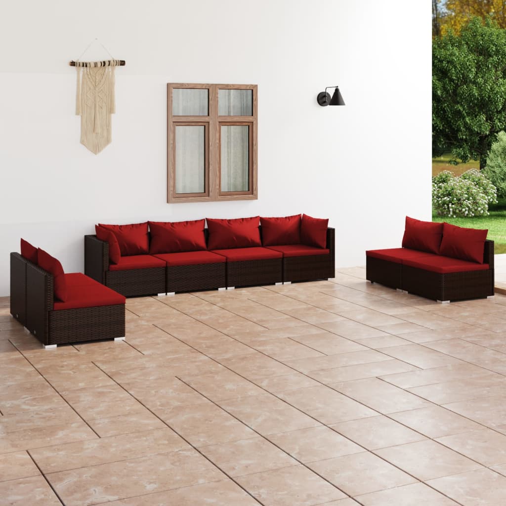 vidaXL 8 Piece Patio Lounge Set with Cushions Poly Rattan Brown