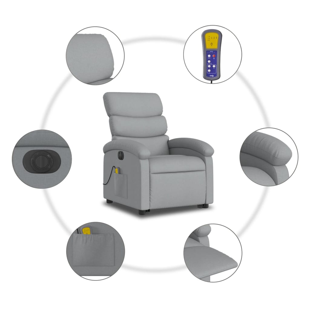 vidaXL Electric Stand up Massage Recliner Chair Light Gray Fabric