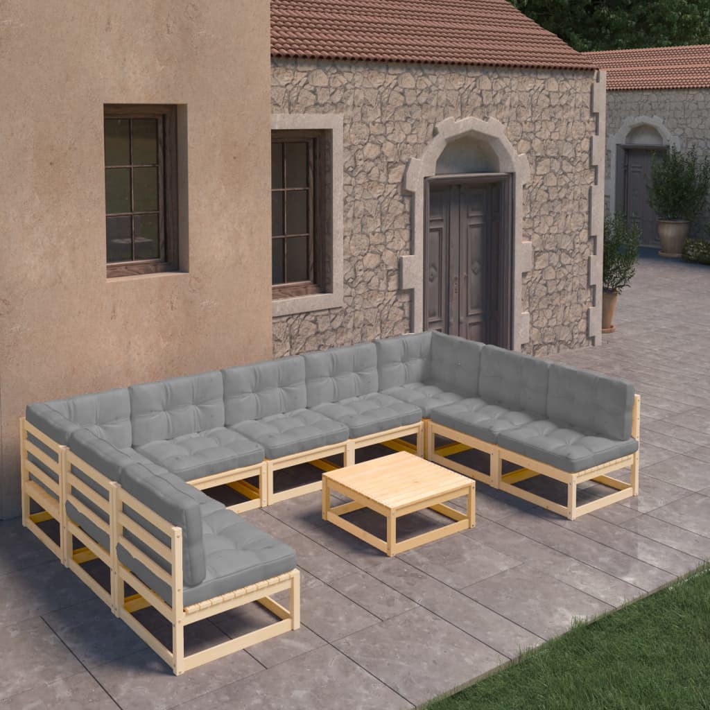 vidaXL 10 Piece Patio Lounge Set with Cushions Solid Wood Pine