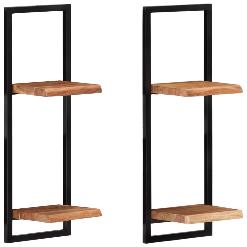 vidaXL Wall Shelves 2 pcs 9.8"x9.8"x29.5" Solid Wood Acacia and Steel