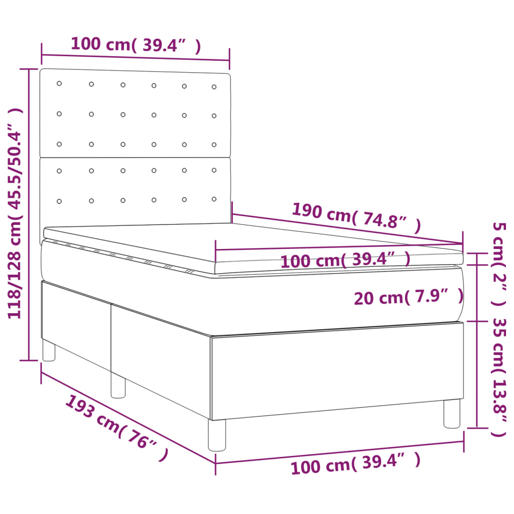 vidaXL Box Spring Bed with Mattress Light Gray Twin Fabric