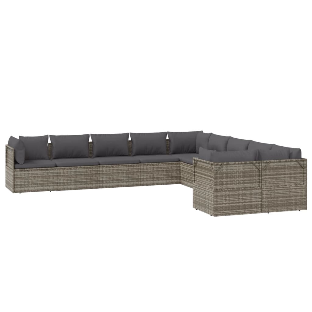 vidaXL 10 Piece Patio Lounge Set with Cushions Gray Poly Rattan